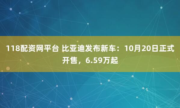 118配资网平台 比亚迪发布新车：10月20日正式开售，6.59万起